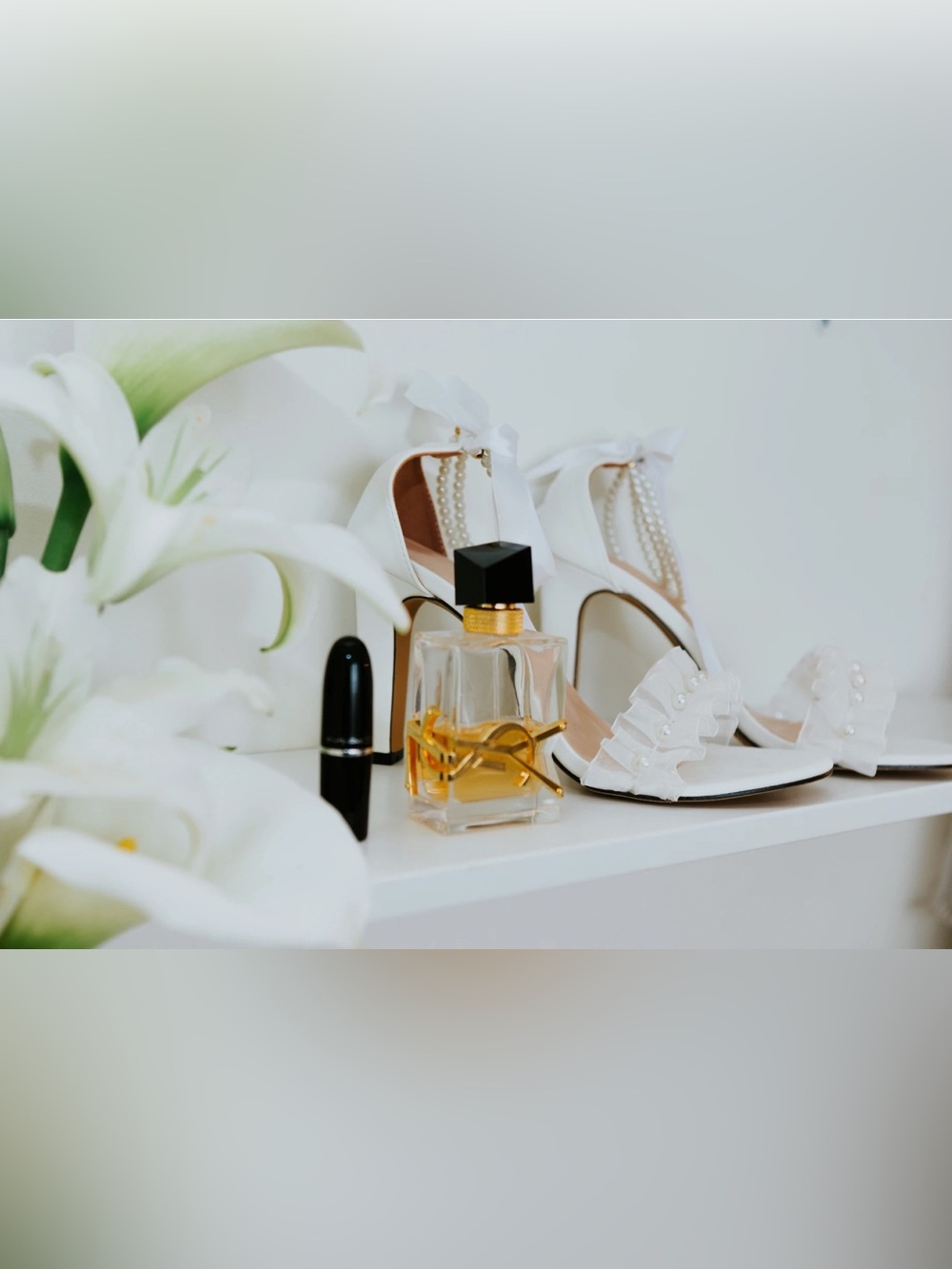 Wedding Heels ~ White Pearls & Bow in back